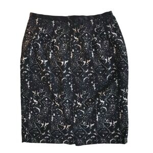 Talbots Office Core Pencil Skirt Black & White Paisley Print‎ Career Wear Size 4